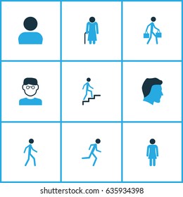 People Colorful Icons Set. Collection Of Old, Walking, Woman And Other Elements. Also Includes Symbols Such As Running, Old, Female.