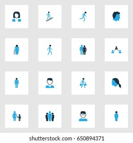 People Colorful Icons Set. Collection Of Human, Stairs, Group And Other Elements. Also Includes Symbols Such As Couple, Businessman, Pulling.