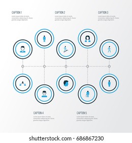 People Colorful Icons Set. Collection Of Client, Head, Human And Other Elements. Also Includes Symbols Such As Oldster, Clever, Stairs.