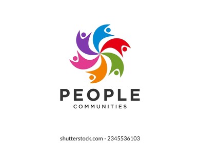 people colorful logo icon design minimal style illustration. Family teamwork coworking emblem sign symbol logotype