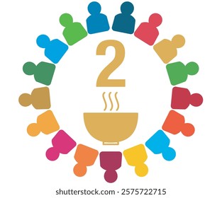 People with the Colors of The Global Goals Sustainability Development 2 Two Zero Hunger Yellow