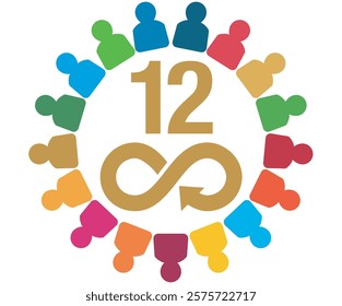 People with the Colors of The Global Goals Sustainability Development 12 Twelve Responsible Consumption Production Yellow