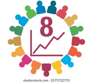 People with the Colors of The Global Goals Sustainability Development 8 Eight Decent Work Economic Growth Red	