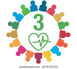 People with the Colors of The Global Goals Sustainability Development 3 Three Good Health Well-being Green