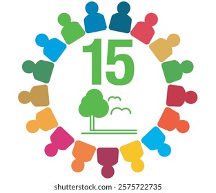 People with the Colors of The Global Goals Sustainability Development 15 Fifteen Life on Land Green