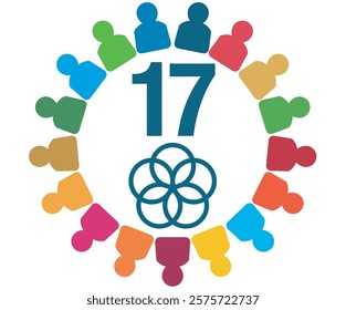 People with the Colors of The Global Goals Sustainability Development 17 Seventeen Partnerships for the Goals Blue