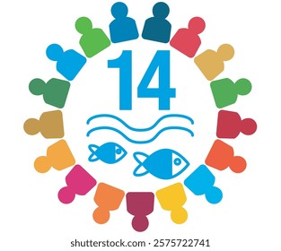 People with the Colors of The Global Goals Sustainability Development 14 Fourteen Life Below Water Blue