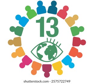 People with the Colors of The Global Goals Sustainability Development 13 Thirteen Climate Action Green