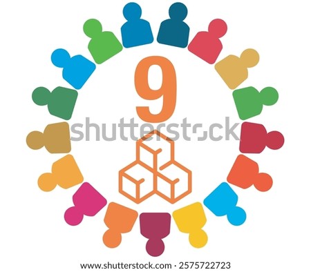 People with the Colors of The Global Goals Sustainability Development 9 Nine Industry Innovation Infrastructure Orange