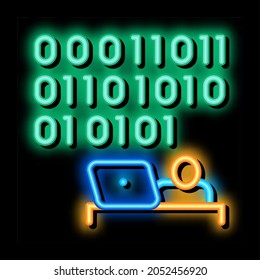 people come up with binary code neon light sign vector. Glowing bright icon people come up with binary code sign. transparent symbol illustration