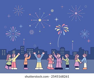 People come out at night to watch fireworks and greet the New Year.