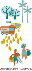 People coming to the beach by bus
