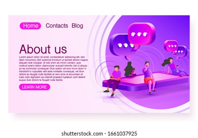 People communicate by mobile phone, chat with each other, exchange information, Flyer people chat. Vector illustration