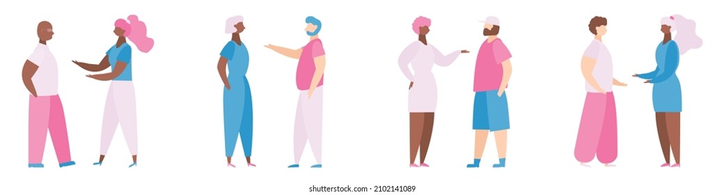 People communicate. Diverse characters talking. Social conversation vector set