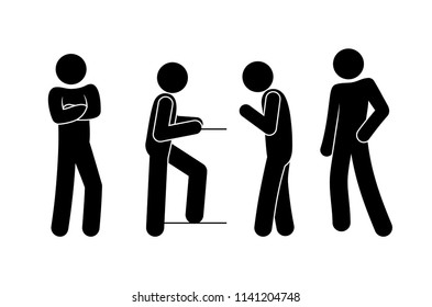 people communicate, icons man, stick figure man symbol, isolated silhouettes, various poses, conversation