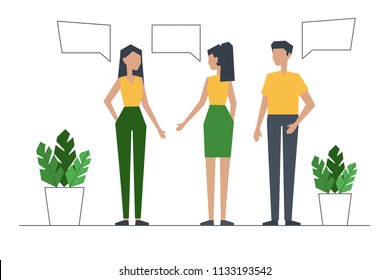 People communicate, interactive cloud, office workers discuss work, chat. Flat vector illustration.