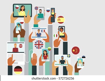 People communicate online in different languages communication concept
