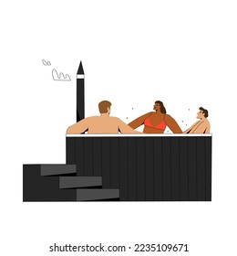 People communicate in a round Hot Tubs.