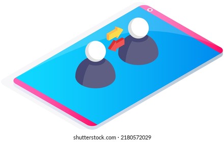 People communicate sharing data and news in social media. Virtual network symbol for internet users. Characters using worldwide connection, global system community. User profiles exchange data