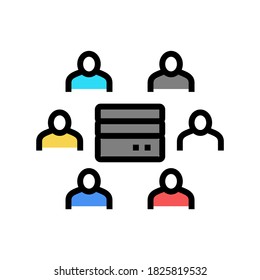 las personas se comunican a través del vector de iconos de color del servidor. la gente se comunica a través del signo del servidor. ilustración de símbolo aislado