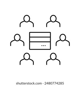 people communicate throguh server line icon vector. people communicate throguh server sign. isolated contour symbol black illustration