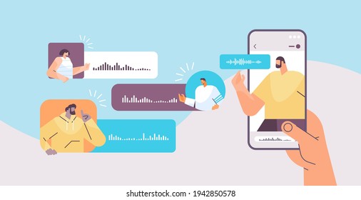 people communicating by voice messages in mobile app audio chat application social media online communication