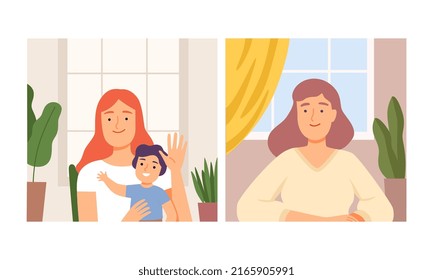 People communicating during quarantine. Videoconference and web communication cartoon vector illustration