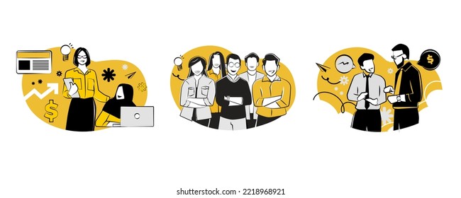 People Communicating in Office Collection Set int yellow and black 