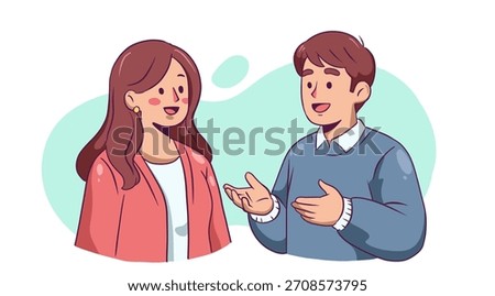 People communicating. Positive communication between friends or couples, expressions of enthusiasm, and sharing. Flat vector cartoon illustration isolated on white.