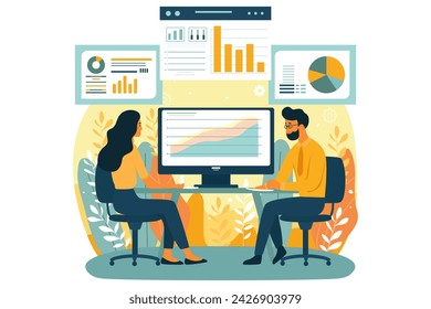 personas comunicándose, trabajo en equipo, el concepto de trabajar en una computadora con datos y analizar información