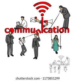 people with communication concept vector illustration sketch doodle hand drawn with black lines isolated on white background