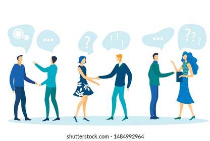 People Communication, Dialogue Vector Illustration. Friends, Lovers and Colleagues Cartoon Characters. Conversation Types, Friendly, Romantic and Business Talk. Friendship and Corporate Relationship