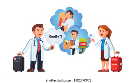 People communication, doctor woman telling rumors stories, secrets, gossiping about colleagues to fellow medical workers to physician. Busybody gossip concept. Flat vector character illustration