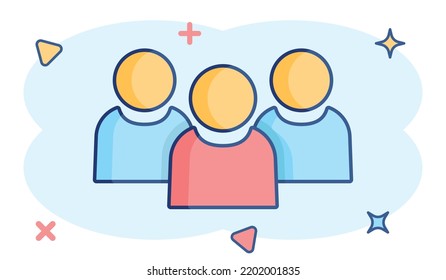 People Communication Icon In Comic Style. People Vector Cartoon Illustration Pictogram. Partnership Business Concept Splash Effect.