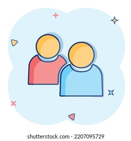 People Communication Icon In Comic Style. People Vector Cartoon Illustration Pictogram. Partnership Business Concept Splash Effect.