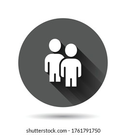 People communication icon in flat style. People vector illustration on black round background with long shadow effect. Partnership circle button business concept.