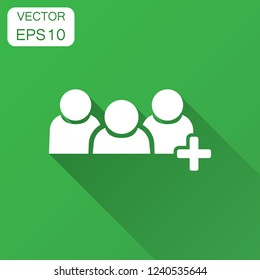 People communication user profile icon in flat style. People with plus vector illustration with long shadow. Partnership business concept.