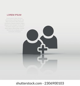 People communication user profile icon in flat style. People with plus vector illustration on white isolated background. Partnership business concept.