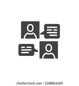 Icono de vector de comunicación de personas. signo plano relleno para concepto móvil y diseño web. Icono de glifo de conversación de dos personas. Símbolo, ilustración del logotipo. Gráficos vectoriales