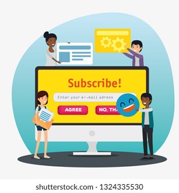 people community with computer and chat profile