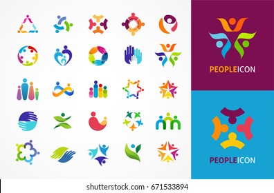 People, community, creative hub, social connection icons and logo set