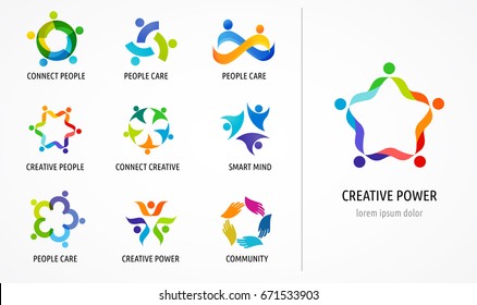 People, community, creative hub, social connection icons and logo set