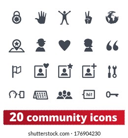 People community icons: vector set of signs for social network, application, user interface and web