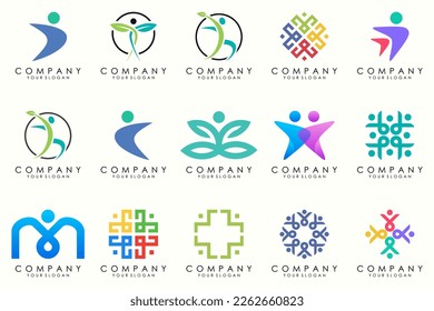 People, community, team, creative hub, social connection logo icons set.
