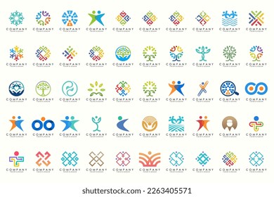 People, community, team, creative hub, social connection logo icons set.