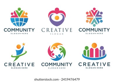 People, community, team, creative hub, social connection logo icons set. Vector illustration