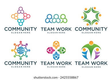 People, community, team, creative hub, social connection logo icons set. Vector illustration