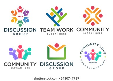 People, community, team, creative hub, social connection logo icons set. Vector illustration