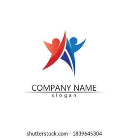 personas Atención del logotipo de vectores comunitarios, red de grupos y plantilla de diseño de iconos sociales
