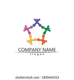 people Community vector logo care, group network and social icon design template